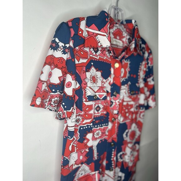 TRACY NEGOSHIAN Short Sleeve Button Up Tie Waist Shirt Dress Size Large - Picture 3 of 8